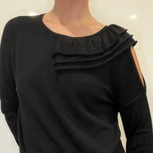 Neiman Marcus Asymmetric Ruffle Knit Top Sweater - Black